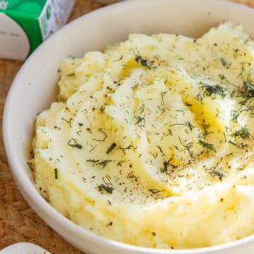 Creamy Boursin mashed potatoes, a rich garlic herb mashed potato side dish perfect for holiday dinners and comfort meals