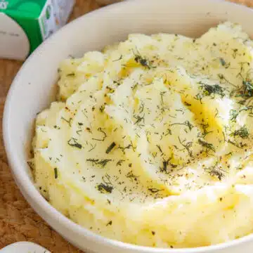 Creamy Boursin mashed potatoes, a rich garlic herb mashed potato side dish perfect for holiday dinners and comfort meals