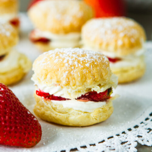 Mini strawberry napoleons dusted with powder sugar