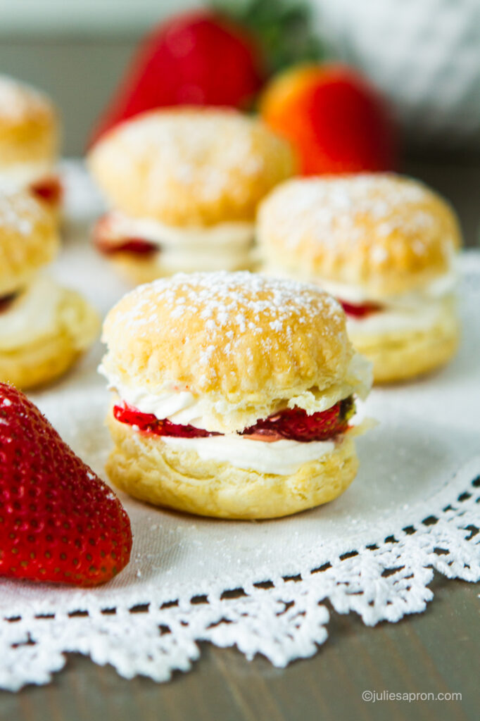 Mini strawberry napoleons dusted with powder sugar