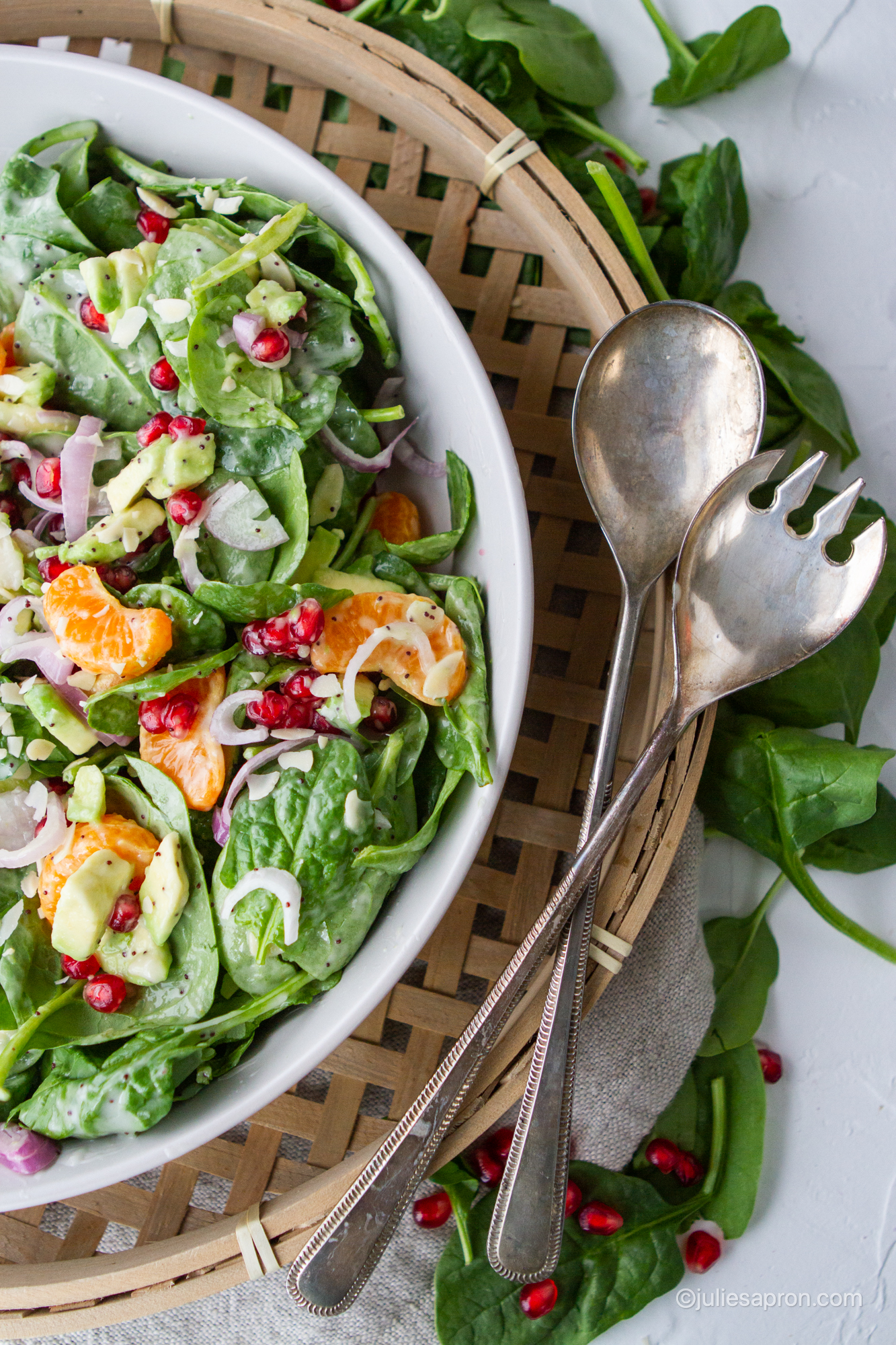 mixed salad in gray bowl 