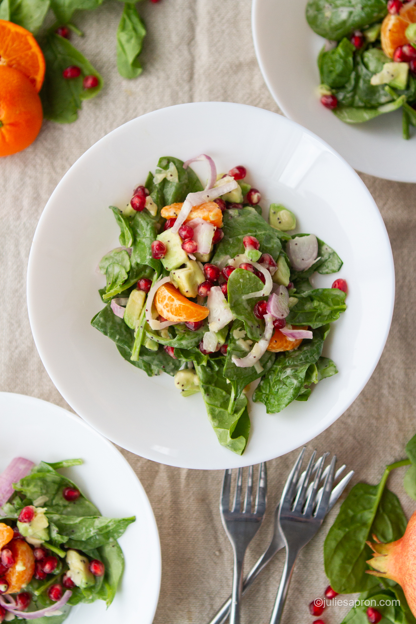 harvest salad in 3 separate bowls 