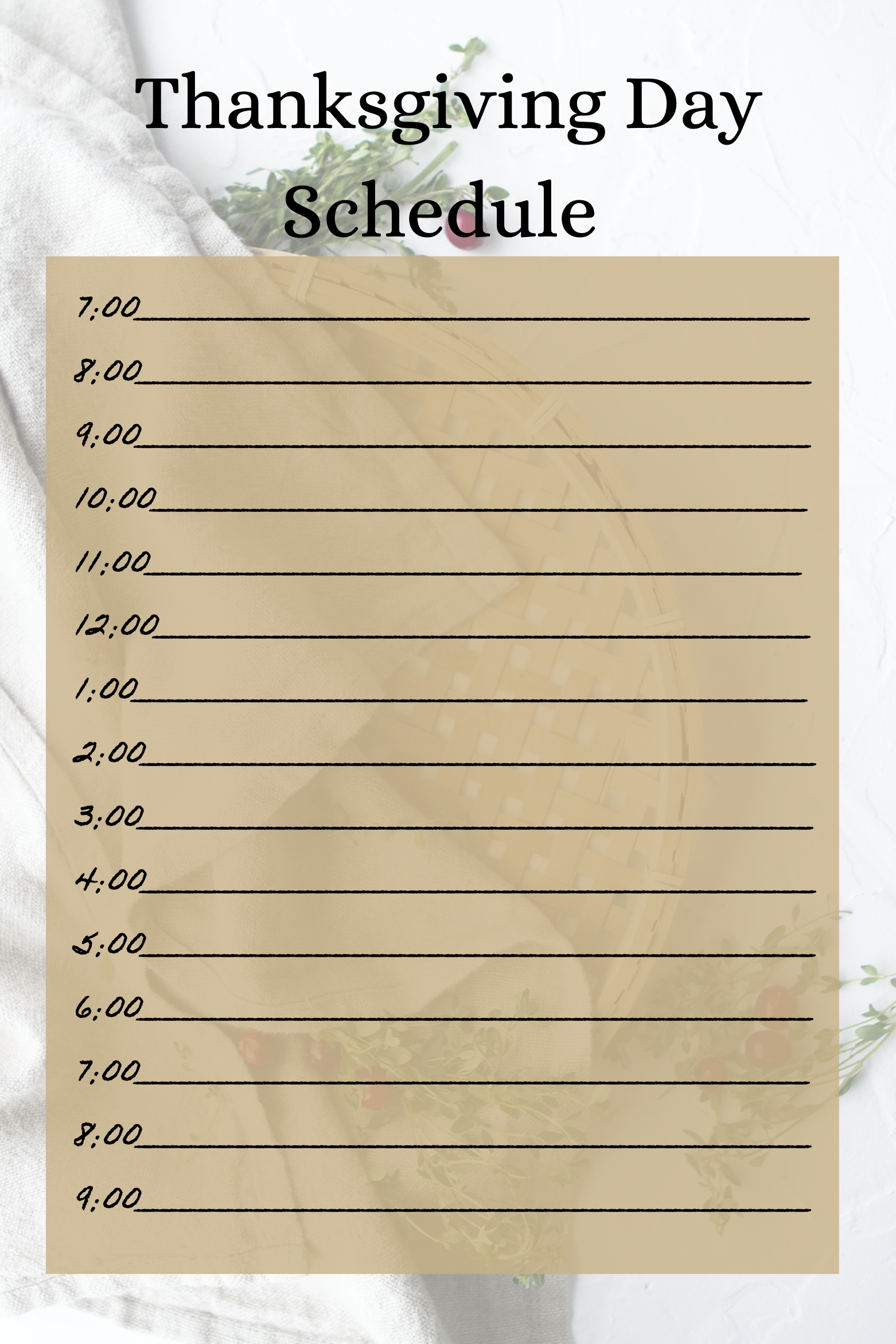 thanksgiving day schedule spreadsheet