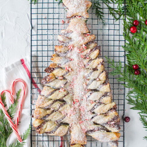 puff pastry Christmas tree dusted with powder sugar