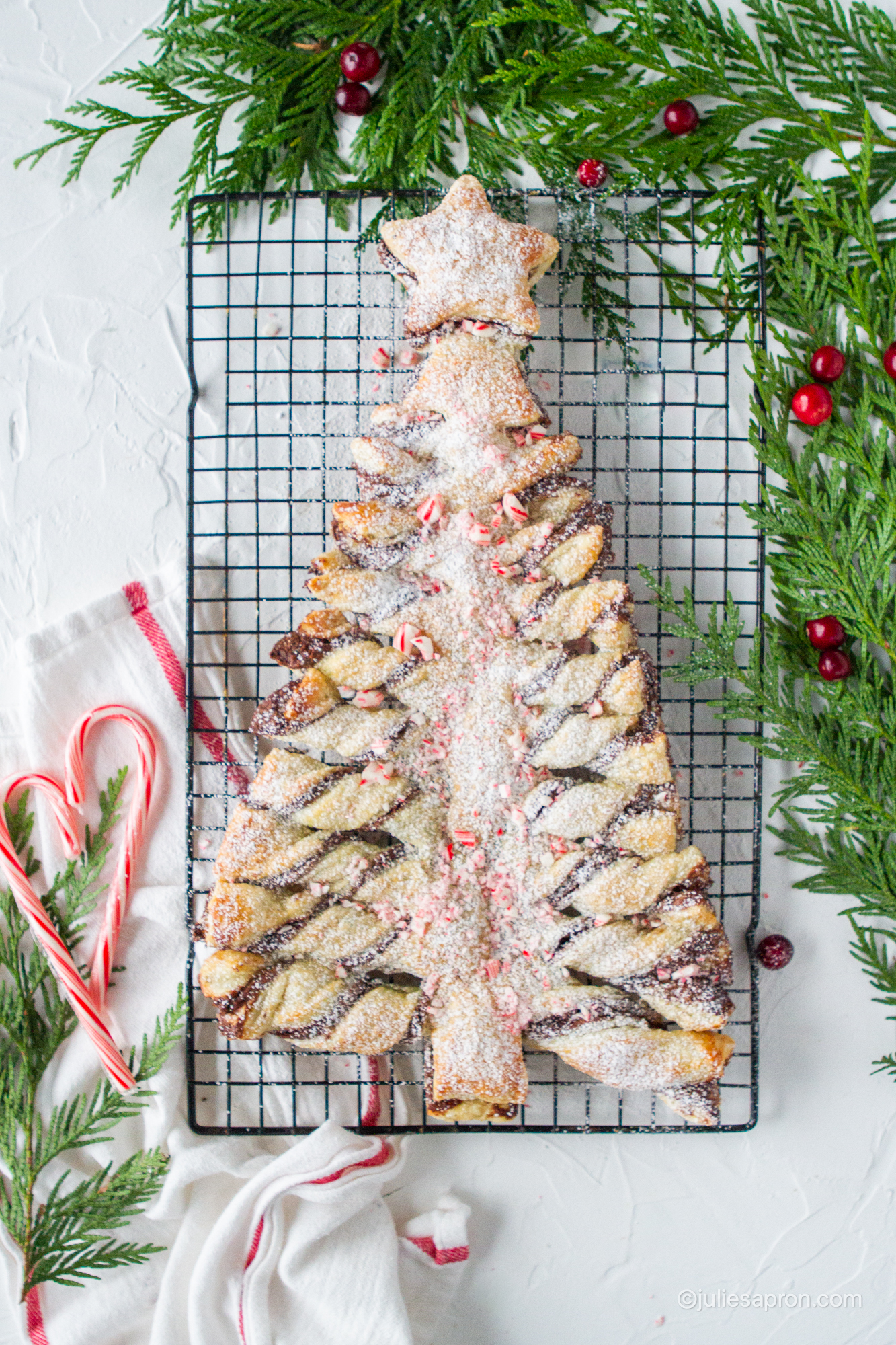 puff pastry Christmas tree dusted with powder sugar