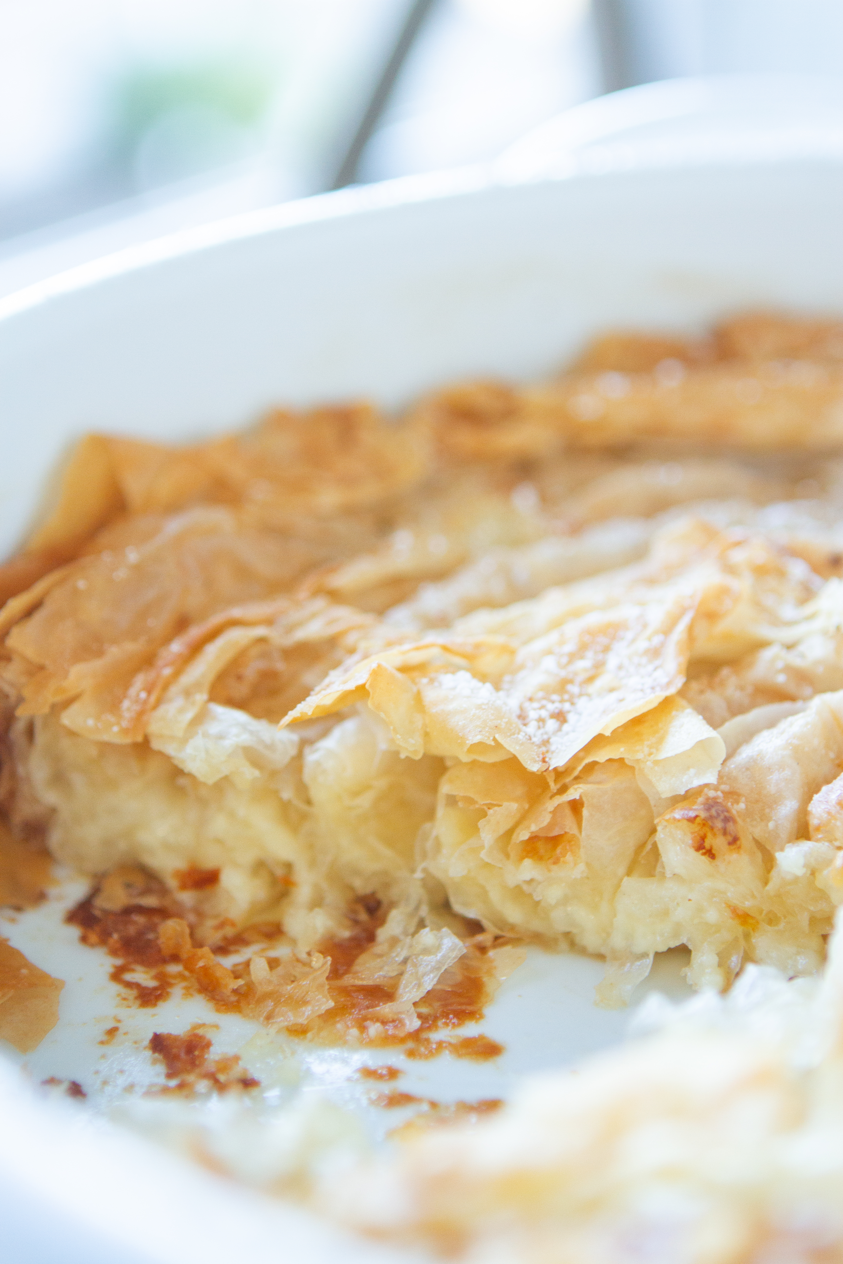 inside of crisp phyllo dough filled with sweet cheese