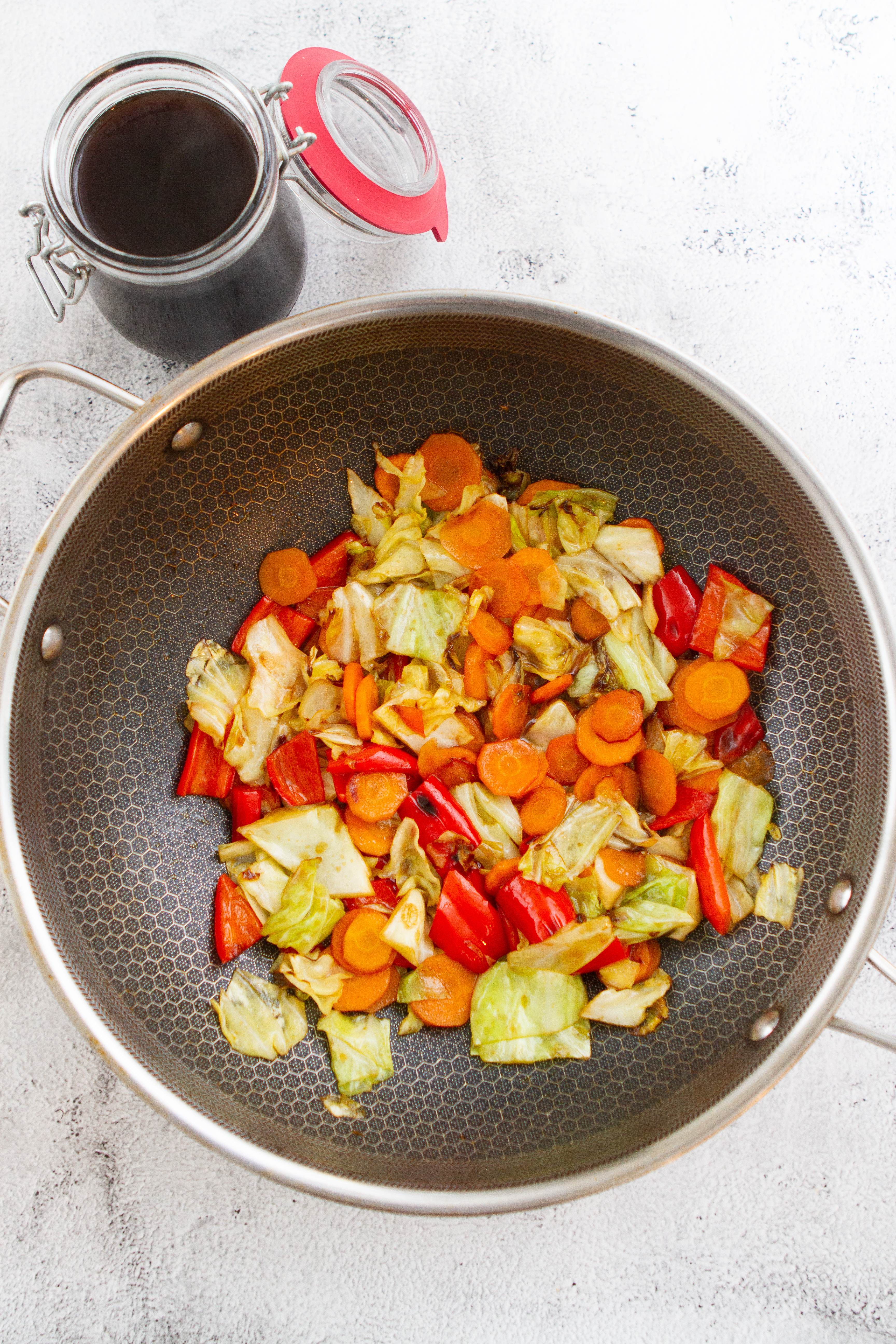 vegetables sautéing in pan