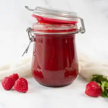 strawberry rhubarb freezer jam in glass jar