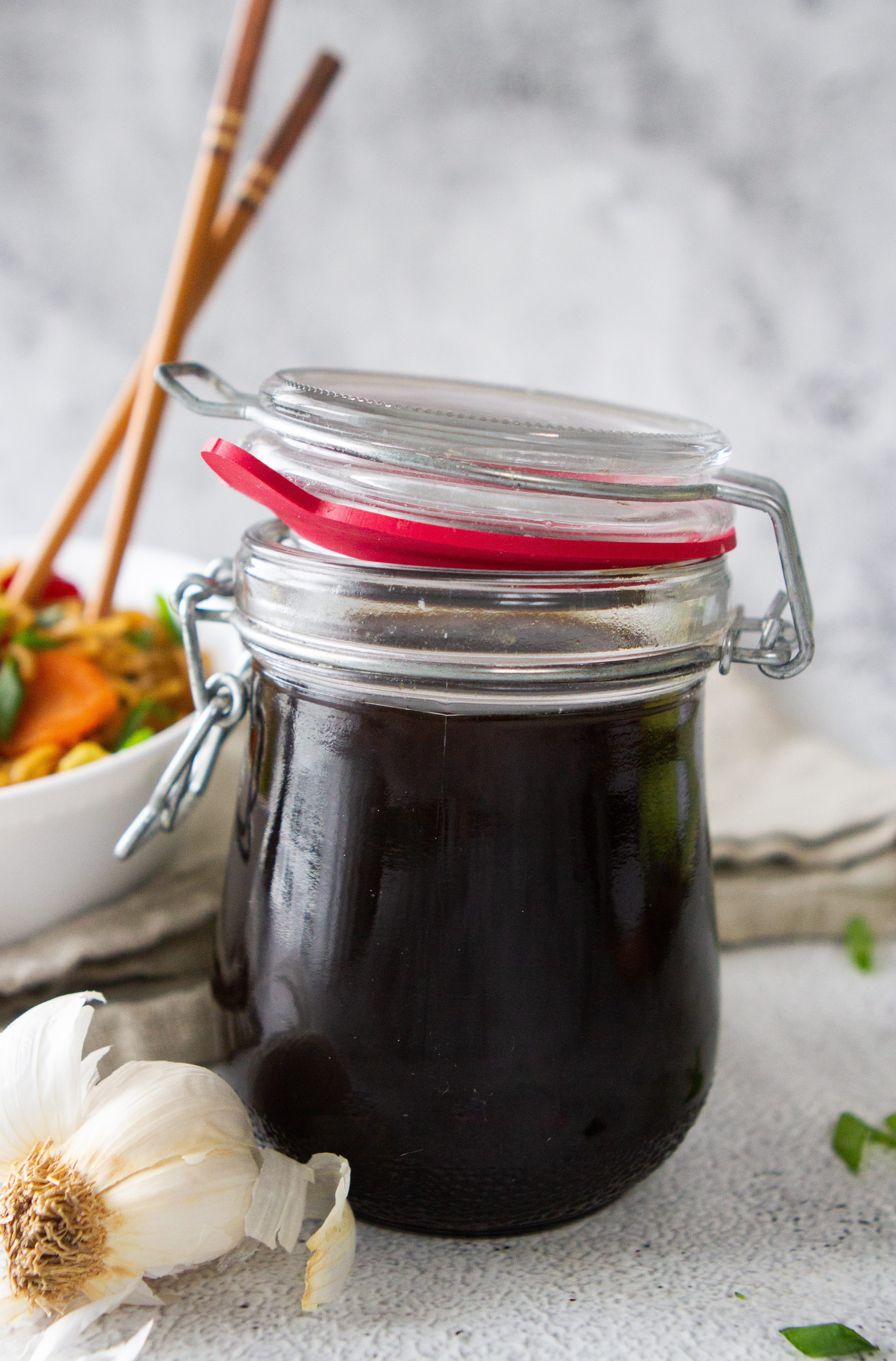 yakisoba sauce in a glass jar