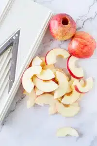 core and slice apples on a mandolin