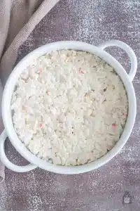 seafood mixture onto of rice