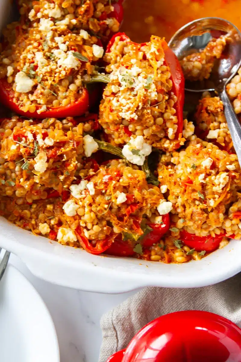 red bell peppers stuffed with couscous
