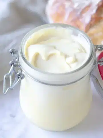 dijon mustard aioli in glass jar