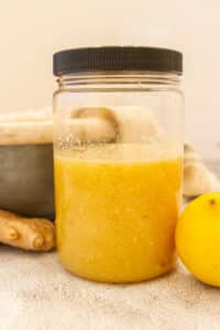 lemon ginger tea concentrate in a jar