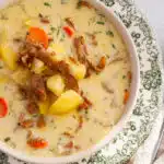 Homemade creamy mushroom soup with simple ingredients and no flour for a naturally thick texture