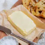 Homemade butter with sea salt made in a mixer, soft texture and perfect for spreading on bread