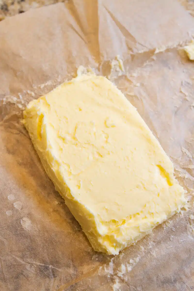 Creamy homemade butter made with heavy cream in a mixer, soft and spreadable with a pinch of sea salt
